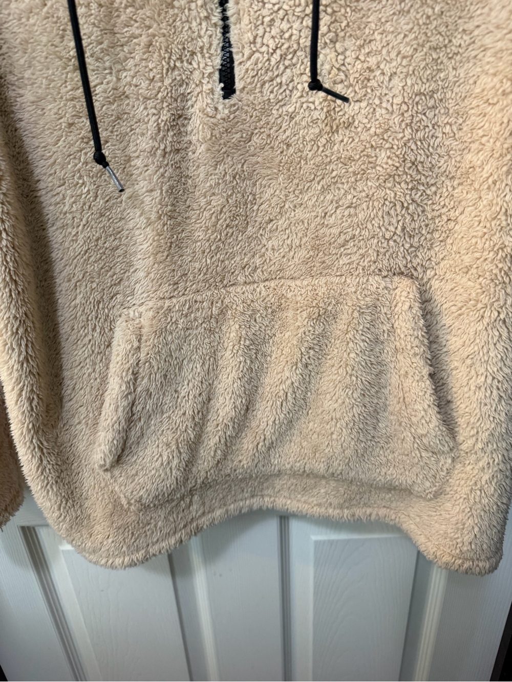 Victoria’s Secret PINK Tan Cozy Teddy Sherpa Quarter Zip Hoodie Warm Comfy Sz L - Picture 4 of 7